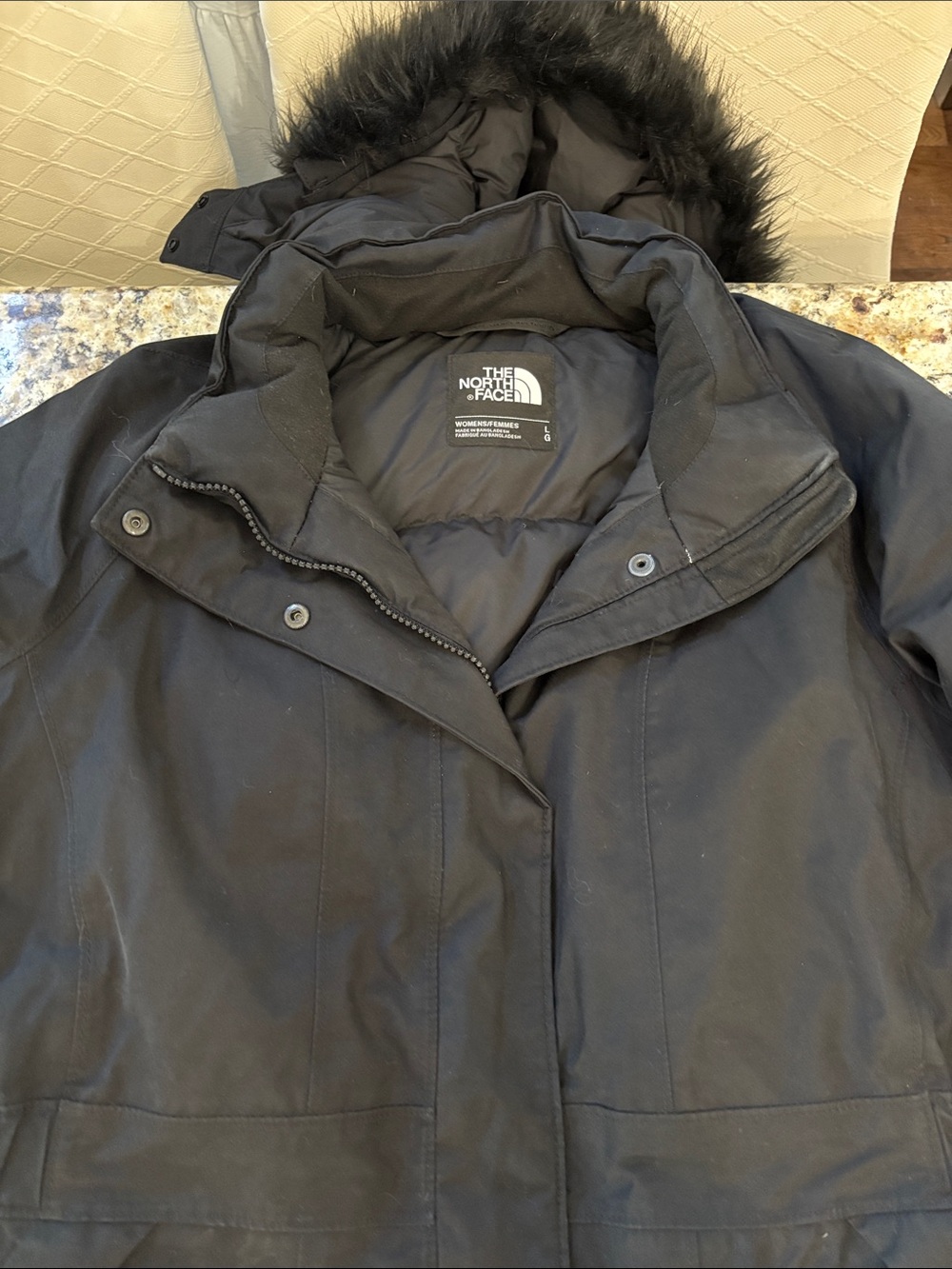 The North Face Women’s Down Filled Black Puffer Coat with Faux Fur Trim Hood